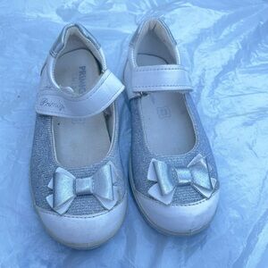 Prince Silver and White Sneakers with Velcro Strap